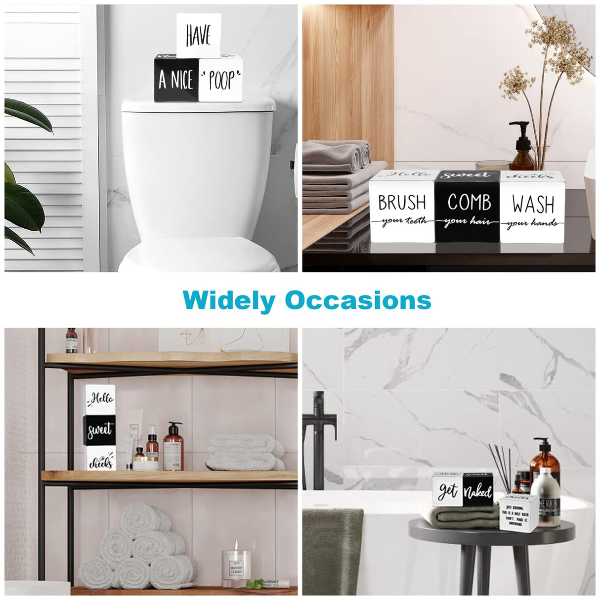 Farmhouse Set of 3 for Bathroom Decor Funny Bathroom Sign with Unique Sayings Rustic Wooden Bathroom Shelf Decor Cute Black and White Bathroom Decor For The Guest Restroom Home Decoration Antizz