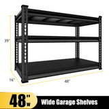 SDXYSTCE 48" W Garage Shelving Heavy Duty, 1500LBS Loads Shelving Units and Storage Racks, 3-Tier Metal Garage Storage Shelves, Industrial Utility Shelf Heavy Duty,48" Wx16 Dx39 H, Black SDXYSTCE