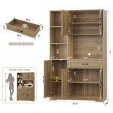 HOSTACK 71" Tall Kitchen Pantry Storage Cabinet, Farmhouse Food Pantry Cabinet with Microwave Stand, Barn Doors Kitchen Hutch Cabinet with Large Drawer and Shelves for Dining Room HOSTACK