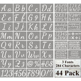 Large Letter Stencils for Painting on Wood - 44 Pack Alphabet Letter Number Stencil Templates with Signs, Reusable Plastic Stencils in 3 Fonts and 284 Designs for Chalkboard Fabric Wood Signs XANGEY