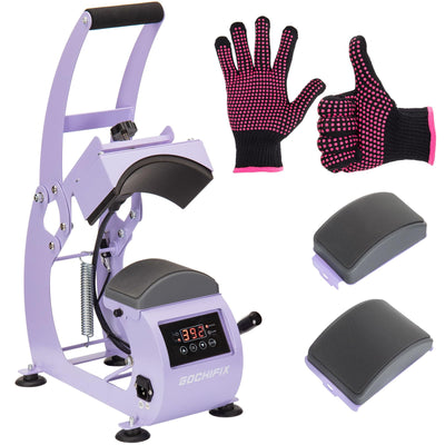 Hat Heat Press Machine, Precise Temp/Timer Control, 6.54"x3.84"Curved Heat Plate, Hat Stretcher, Safety Base, 2 Hat Pad, Glove, Heat Press Heat for Caps, Sublimation, Vinyl, Heat Transfer