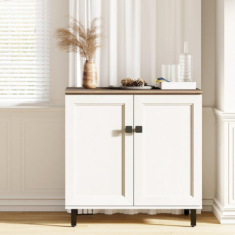 FENSULN Buffet Sideboard Cabinet Farmhouse Modern Storage Cabinet with Adjustable Shelves for Kitchen, Coffee Bar, Living Room, White FENSULN