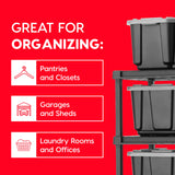 IRIS USA 4-Shelf Extra Heavy Duty Deep Plastic Storage Shelves, 800lb Capacity, 57" H x 36" W x 24" D, Large Modular Shelving Unit Storage Organizer for Garage, Home, Warehouse & Gym, Rack - Black Iris Ohyama