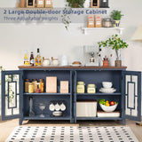 Joaxswe Large Sideboard Buffet Cabinet with Storage, 63" Farmhouse Navy Blue Kitchen Coffee Wine Bar Cabinet with 4 Glass Doors, Mid Century Modern Wood Side Board Table for Dining Room, Living Room Joaxswe