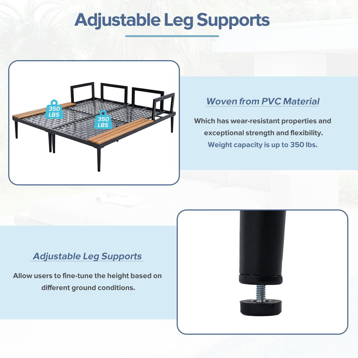 Polibi Patio Metal Daybed with Wood Topped Side Spaces for Drinks,Modern Outdoor Daybed 2 in 1 Padded Chaise Lounges for Poolside, Balcony, Deck,Gray Polibi