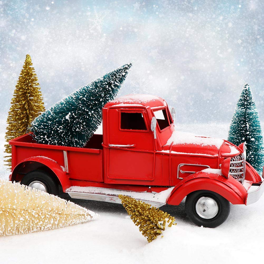 AerWo 24Pcs Mini Christmas Trees Bottle Brush Trees with Wood Base, Christmas Village Trees for Tabletop Christmas Decor Holiday Winter Decorations AerWo