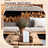1 Pair 2 in 1 Rustic Burnt Wooden Bookend with Coated Metal Desk Supply Holds Non Skid Desktop Book Ends Pen Holder Pencil Cup Stationery Storage Bins Book Stopper for Home Office Dorm Room Memorywuu