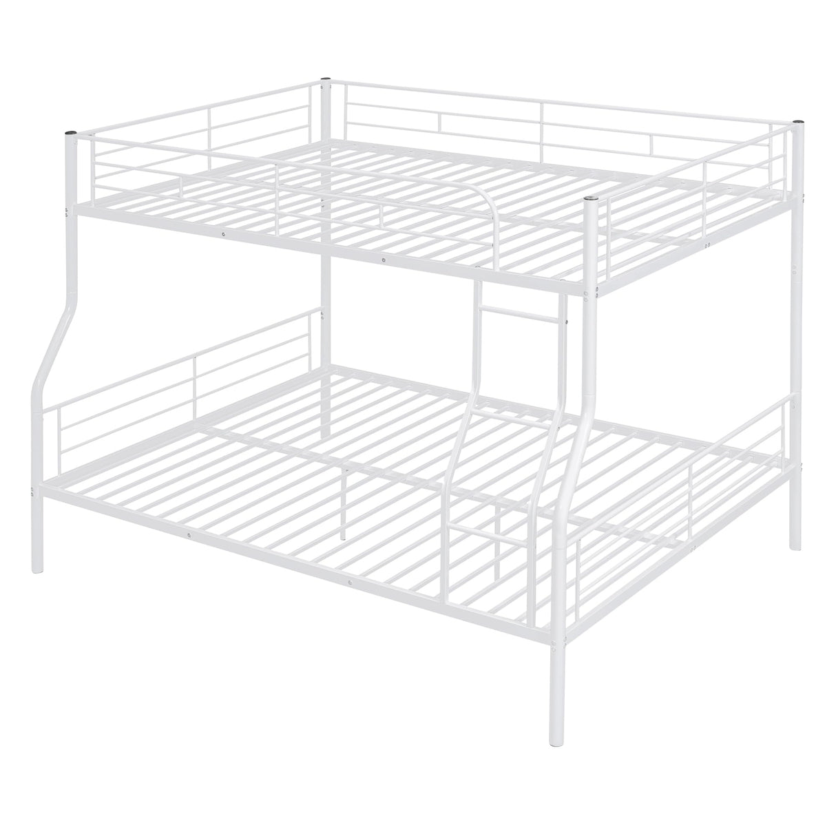 Full XL Over Queen Bunk Bed with Build in Ladder and Guardrail, Convertible Bunk Bed, Heavy Duty Metal Bunk Bed Full XL Over Queen Size Bunk Bed, White Bunk Bed for Kids, Teens, Adults Bellemave