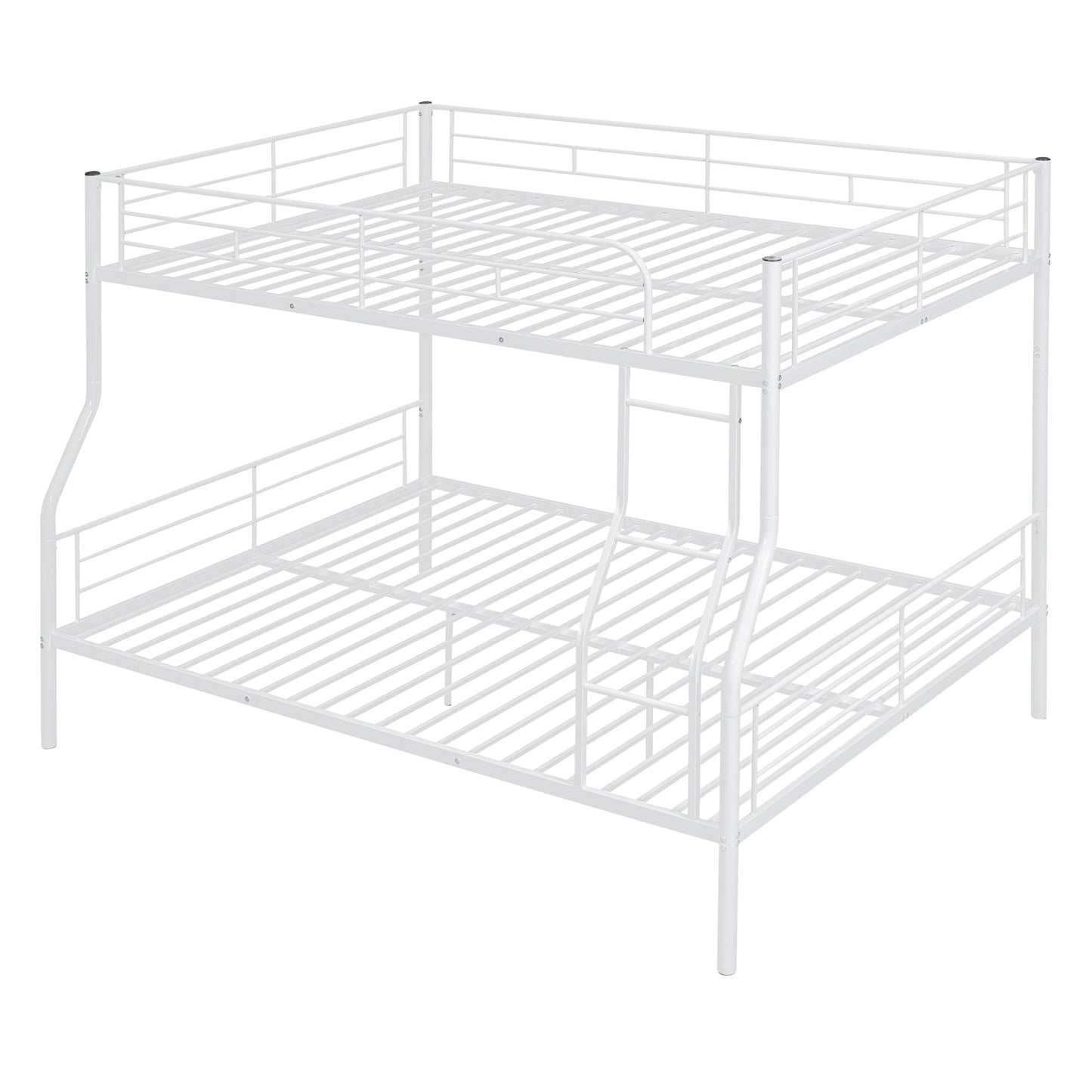 Metal Bunk Beds Full XL Over Queen Size with Ladder and High Guardrail, Able to Split, Full XL Over Queen Metal Bunk Beds, Storage Space, Noise Free, Easy Assembly (White)