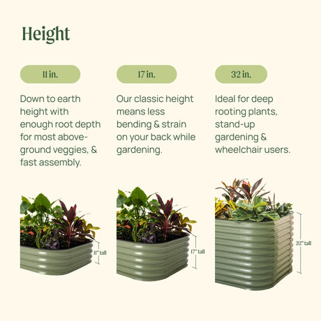 Vego garden Raised Garden Bed Kit, 17" Tall 10 in 1 Modular Metal Raised Garden Beds Kit, Metal Planter Box for Vegetables, Flowers, Herbs, Olive Green Vego garden