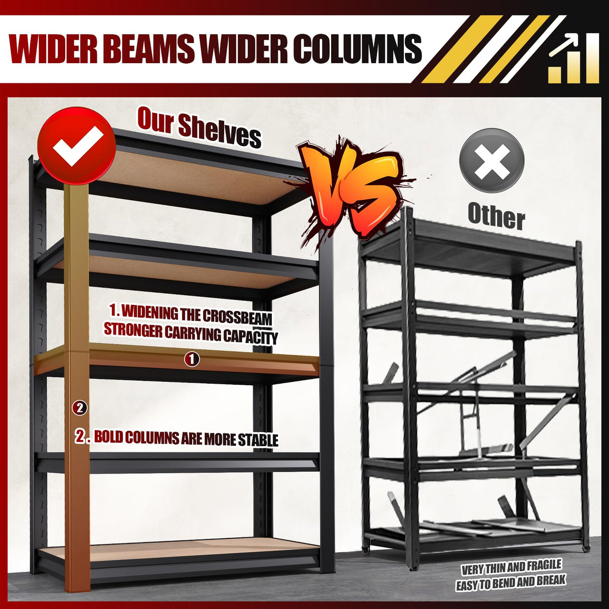 72''H/45''W Garage Shelving Heavy Duty 5-Tier Adjustable Storage Shelves Unit,2500 LBS Metal Utility Rack Shelf for Industries, Warehouses, Basement,Black LBVSKK