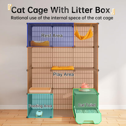 Oneluck Cat Cage with Litter Box,4-Tier DIY Cat Enclosures Large Playpen Detachable Metal Wire Kennel Indoor Crate Large Exercise Place Ideal for 1-2 Cat,41.3" L x 17.8" W x 55.1" H