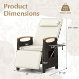 Tangkula Patio Wicker Recliner Chair, Rattan Lounge Chair w/Adjustable Backrest & Footrest, Flip Side Table, Push Back Reclining Seat w/Cushion for Backyard, Porch, Lawn (1, Off White) Tangkula