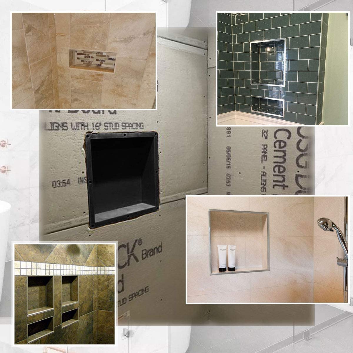 Zigzag Easy Installation Waterproof Double Recessed Shower Shelves Niche, ABS Plastics Bathroom Shower Niche 16 × 24 Inches for Shampoo, Soap and Foot Rest Zigzag