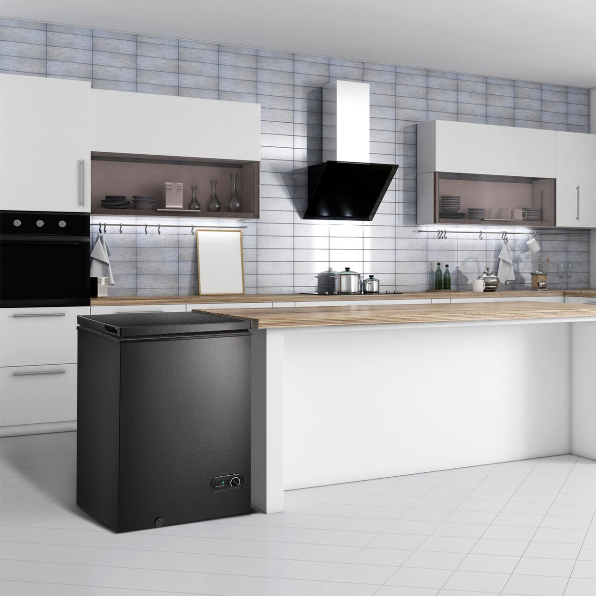 R.W.FLAME Chest Freezer 3.5 Cubic Feet with 2 Removable Baskets and Defrost Water Drain, Deep Freezer, Adjustable Temperature, Energy Saving, Top Open Door Compact Freezer (3.5 Cubic Feet, Black) R.W.FLAME