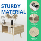 Cozy Castle Modern Wooden Coffee Table with Storage, Minimalist Hallway Mid Century Cocktail Table for Living Room Apartment Reception, Oak Cozy Castle