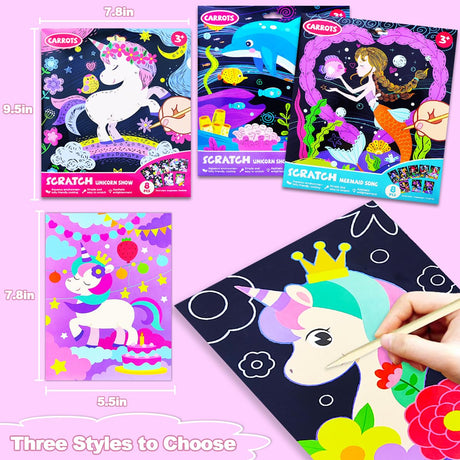BAOXUE Scratch Art for Kids, Unicorns Black Rainbow Scratch Art Paper Set-Arts and Crafts & Supplies, DIY Activity & Party Games, Unicorn Art Gifts for Toddlers, Girls & Boys BAOXUE
