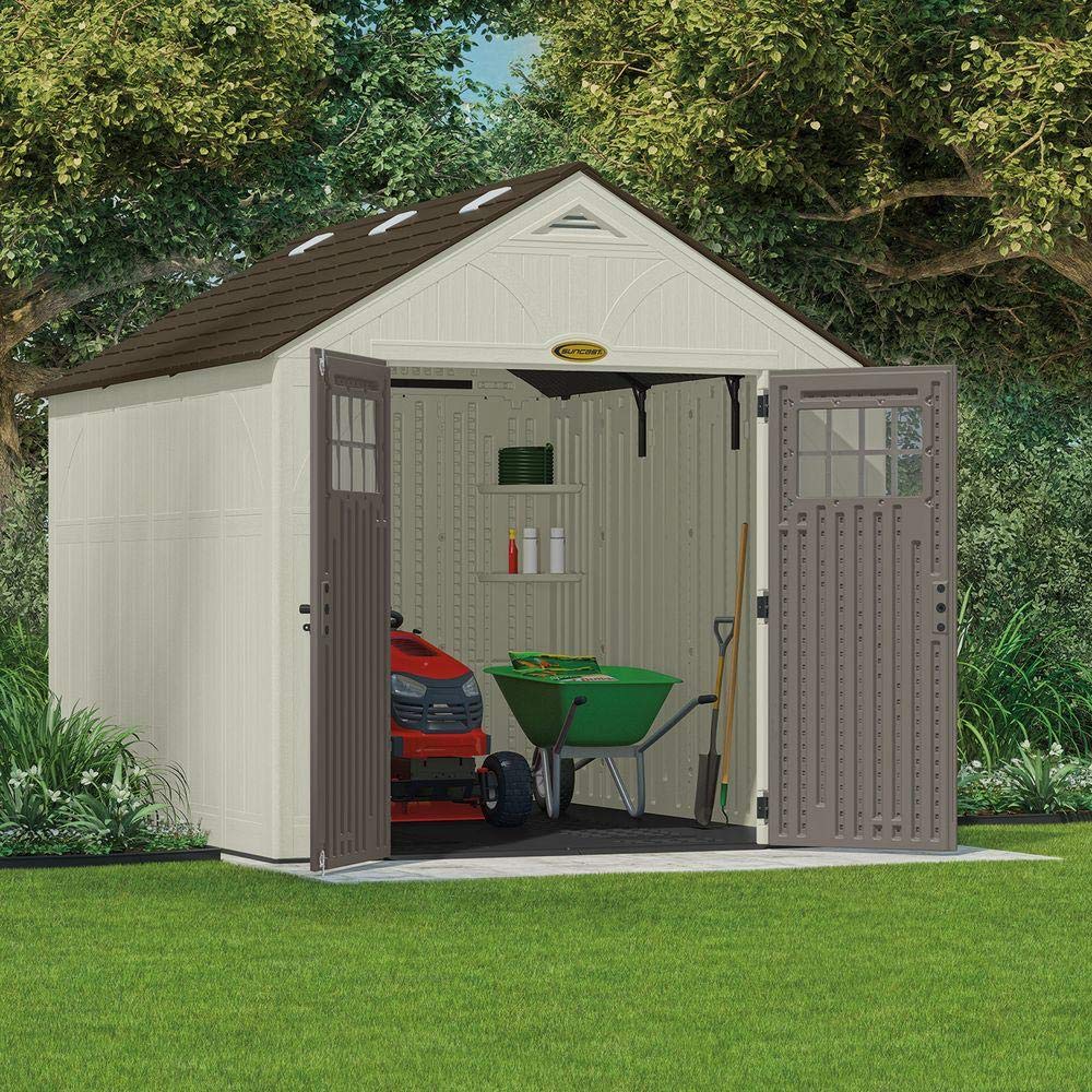 Suncast 8' x 10' Heavy-Duty Resin Tremont Storage Shed, Sand - WoodArtSupply