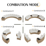 PaPaJet 11-Piece Patio Furniture Set, Half-Moon Outdoor Wicker Sectional Sofa with Large Storage Wedge Table, All-Weather Wicker Conversation Set for Backyard, Garden, or Deck, Beige PaPaJet