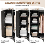 VINGLI Wardrobe Closet with Doors, Rattan Armoire Closet with Drawers & Hanging Rod, Armoire with Shelves, Wooden Wardrobe for Hanging Clothes, Black, 68.9" H VINGLI