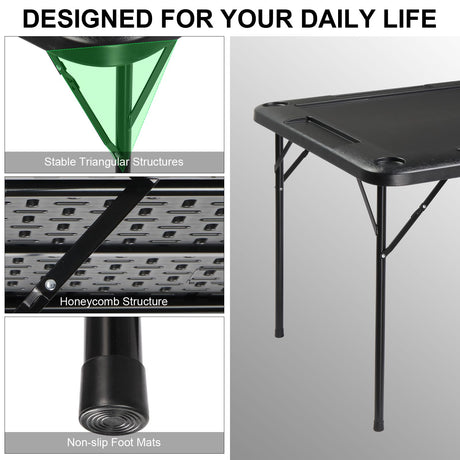 Ktaxon 35" Mahjong Table, Domino Folding Square Tables Set Suitable for Indoor Outdoor Game, Card Poker & Puzzle with 4 Cup Holder and Chip Trays, Adults, Black Ktaxon
