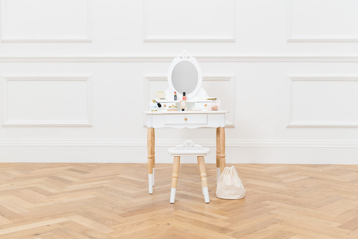 Le Toy Van - Wooden Vanity Table with Vanity Mirror and Vanity Chair - Bedroom Furniture - Victorian Style Oval Dressing Table Mirror - Desk with Le Toy Van