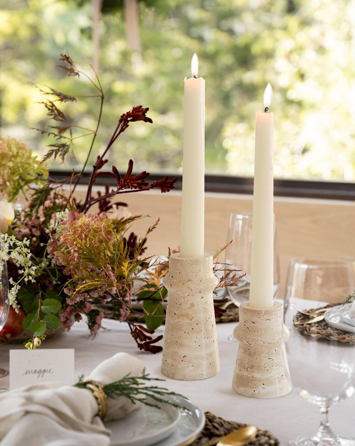 Vixdonos Natural Stone Candle Holder Set of 2 Taper Candle Candlestick Mantle Candle Stand for Home Decor,Wedding,Party and Table Centerpieces(White) Vixdonos