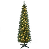 HOMCOM 6' Tall Pre-Lit Slim Noble Fir Artificial Christmas Tree with 200 Warm White LED Lights and 390 Tips, for Christmas Decoration, Green HOMCOM