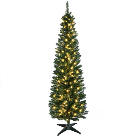 HOMCOM 6' Tall Pre-Lit Slim Noble Fir Artificial Christmas Tree with 200 Warm White LED Lights and 390 Tips, for Christmas Decoration, Green HOMCOM