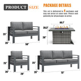 Vakollia 5 Pieces Modern Aluminum Patio Furniture Set with Fire Pit Table, Outdoor Conversation Sets Metal Sectional Sofa Vakollia