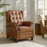 HULALA HOME Power Genuine Leather Recliner Chair with Charging, Rivet Decor Comfy Single Sofa, Solid Wood Legs, Tufted Home Theater Seating for Living Room, Camel HULALA HOME