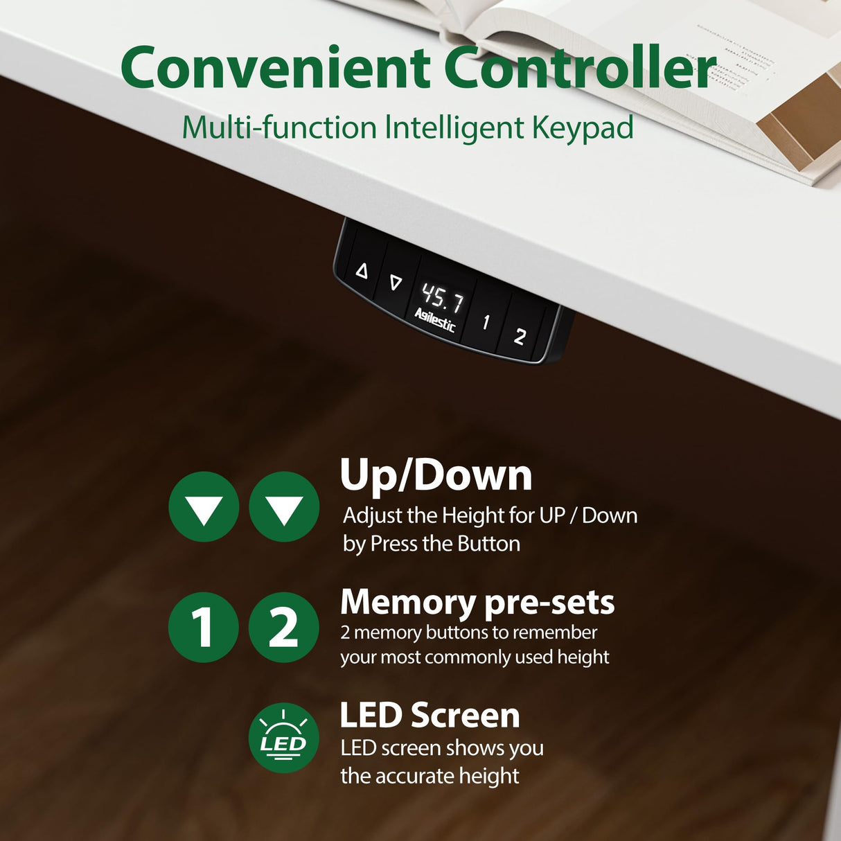 Agilestic Electric Standing Desk, Large 63 x 24 Inches Height Adjustable Desk, Sit Stand up Desk for Work Office Home, Splice Board, White Agilestic