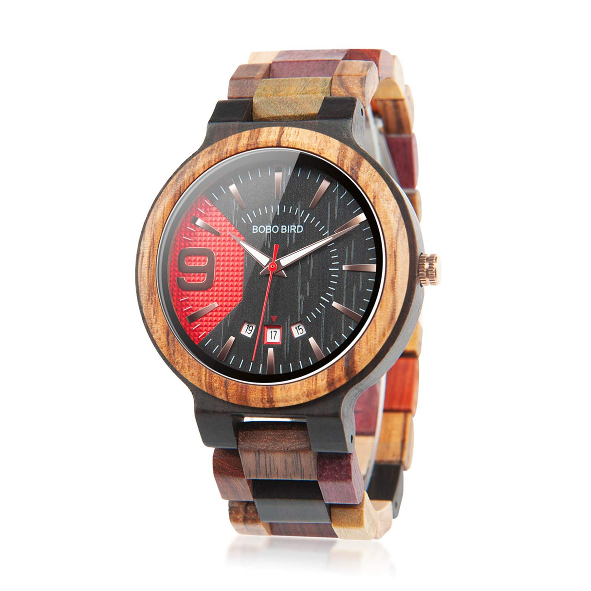 BOBO BIRD Men's Colorful Wooden Watches Analog Quartz Date Display Wood Watch Handmade Luxury Casual Wristwatch with Gifts Box for Men BOBO BIRD