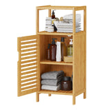 VIAGDO Bamboo Cabinet, Bathroom Storage Cabinet with Single Door and Shelf, Freestanding Bathroom Cabinet, Kitchen Cupboard, Sofa Side Table for Living Room/Hallway/Kitchen VIAGDO