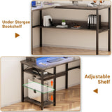 Unikito Reversible L Shaped Desk with Power Outlets and RGB LED Light, Sturdy Computer Desk with Ergonomic Monitor Stand and Storage Shelves, Corner Desk for Home Office, Easy Assembly, Black Oak Unikito