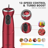 Immersion Blender 5 in 1 Hand Blender, Abuler 1000W Hand Mixer Stick,12 Speed Handheld Blender 304 Stainless Steel with 600ml Mixing Beaker, 500ml Chopper, Whisk and Milk Frother for Soup, Baby Food Abuler