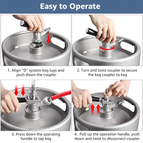 MRbrew All 304 Stainless Steel Keg Coupler, Commercial Sankey Kegerator D System Keg Tap Dispenser for I.D 5/16'' Draft Beer Line Gas Brewing Tubing with Check Valve Sealing Washer Hose Clamp MRbrew