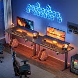 HLDIRECT 47 Inch Gaming Desk with LED Lights & Power Outlet, Computer Gamer Desk with Monitor Stand, Ergonomic Carbon Fiber Gaming Table Home Office Desk with Cup Holder, Headphone Hook & Mouse Pad HLDIRECT