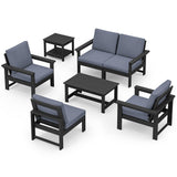 SERWALL HDPE Patio Furniture Set, 7-Piece Outdoor Sectional Sofa Set, All Weather Outdoor Couch Set for Deck, Lawn, Black Frame with Grey Cushion SERWALL