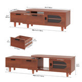 YITAHOME Extendable TV Stands with 2 Drawers & 1 Cabinet, Adjustable to Corner TV Cabinet, Modern Entertainment Center, TV Consoles for Living Room, Retractable to 64 Inches (Red Brown Walnut) YITAHOME