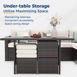 Wisteria Lane Patio Furniture Set, 7 Piece Outdoor Dining Sectional Sofa with Dining Table and Chair, All Weather Wicker Conversation Set with Ottoman, Brown Wisteria Lane