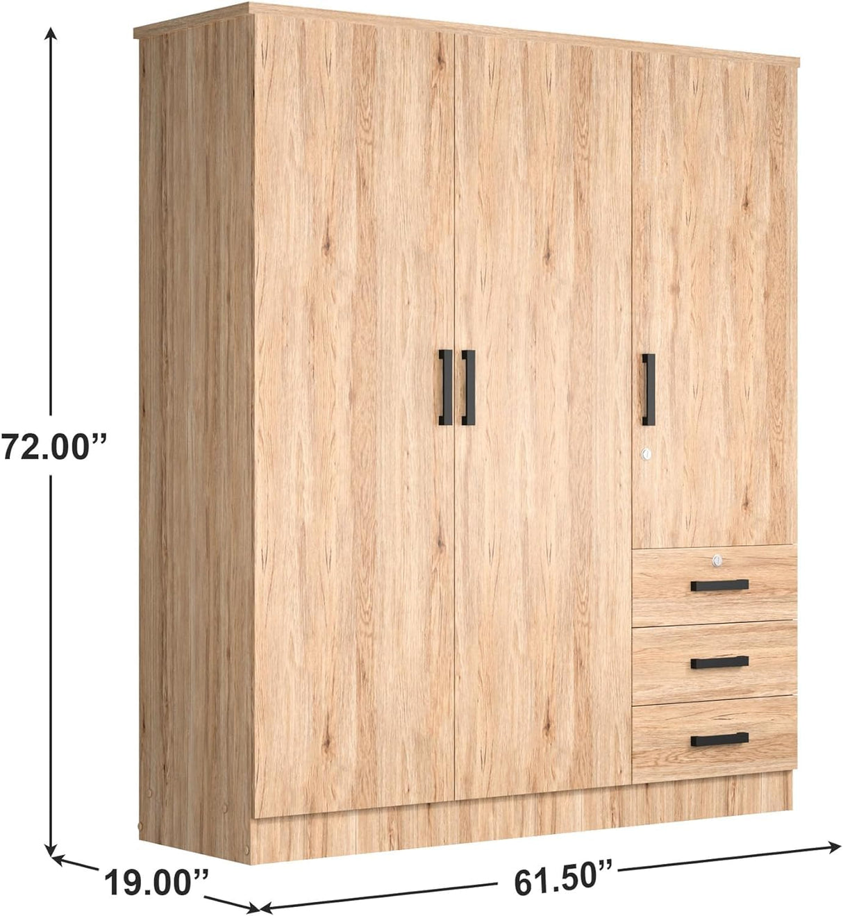 Violet Wardrobe Closet 3 Doors and 3 Drawers (Natural Oak) Woodpeckers Furniture And Mattress
