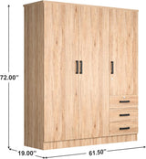 Violet Wardrobe Closet 3 Doors and 3 Drawers (Natural Oak) Woodpeckers Furniture And Mattress