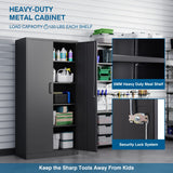 PEUKC Metal Garage Storage Cabinet, 71-inch Tall Storage Cabinet with Adjustable Shelves & Locking Doors, Tool Cabinets for Garage,Office,Home,School,Gym Storage (Black) PEUKC