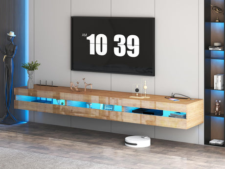 ANTISTA Floating TV Stand | 94.5'' Long Wall Mounted TV Shelf with Power Outlet, Modern Wooden Entertainment Center Media Console with Storage, High Gloss Large TV Cabinet, Up to 100 Inch TVS ANTISTA