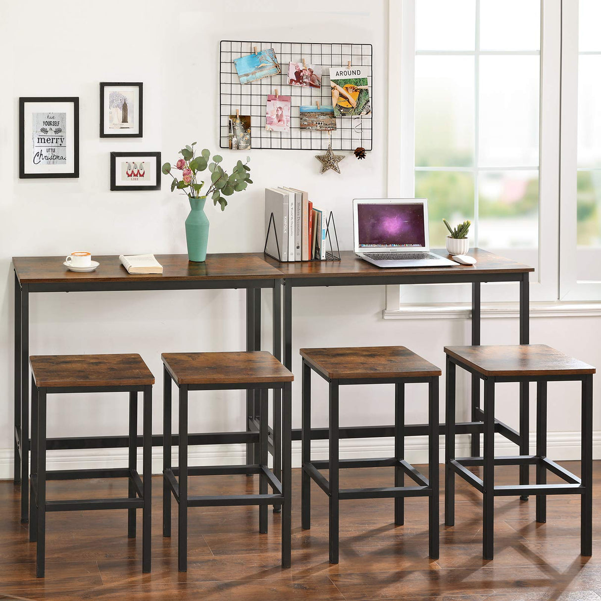 VASAGLE Narrow Industrial Bar Table in Rustic Brown and Ink Black - Perfect for Small Spaces VASAGLE