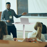 OLIXIS Small Standing Desk Adjustable Height, Portable Rolling Table on Wheels, 19 Inch Computer Mobile Desk Workstation for Home Office, White OLIXIS