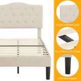 VECELO Twin Size Platform Bed Frame with Fabric Upholstered Headboard and Wooden Slats Support, No Box Spring Needed/Easy Assembly,Beige VECELO
