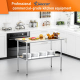 HOCCOT Stainless Steel Table for Prep & Work 24" X 48" inches with Adjustable Shelf, Commercial Workstations, Utility Table in Kitchen Garage Laundry Room Outdoor BBQ HOCCOT