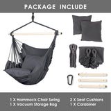 Highwild Hammock Chair Hanging Rope Swing - Max 500 Lbs - 2 Cushions Included - Steel Spreader Bar with Anti-Slip Rings - for Any Indoor or Outdoor Spaces (Grey) Highwild